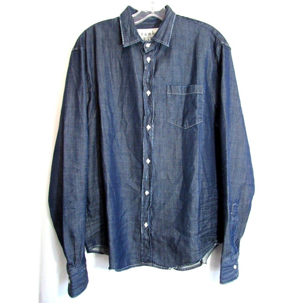 Frank & Eileen Luke Blue Distressed Long Sleeve Button Down Shirt Size S NWOT